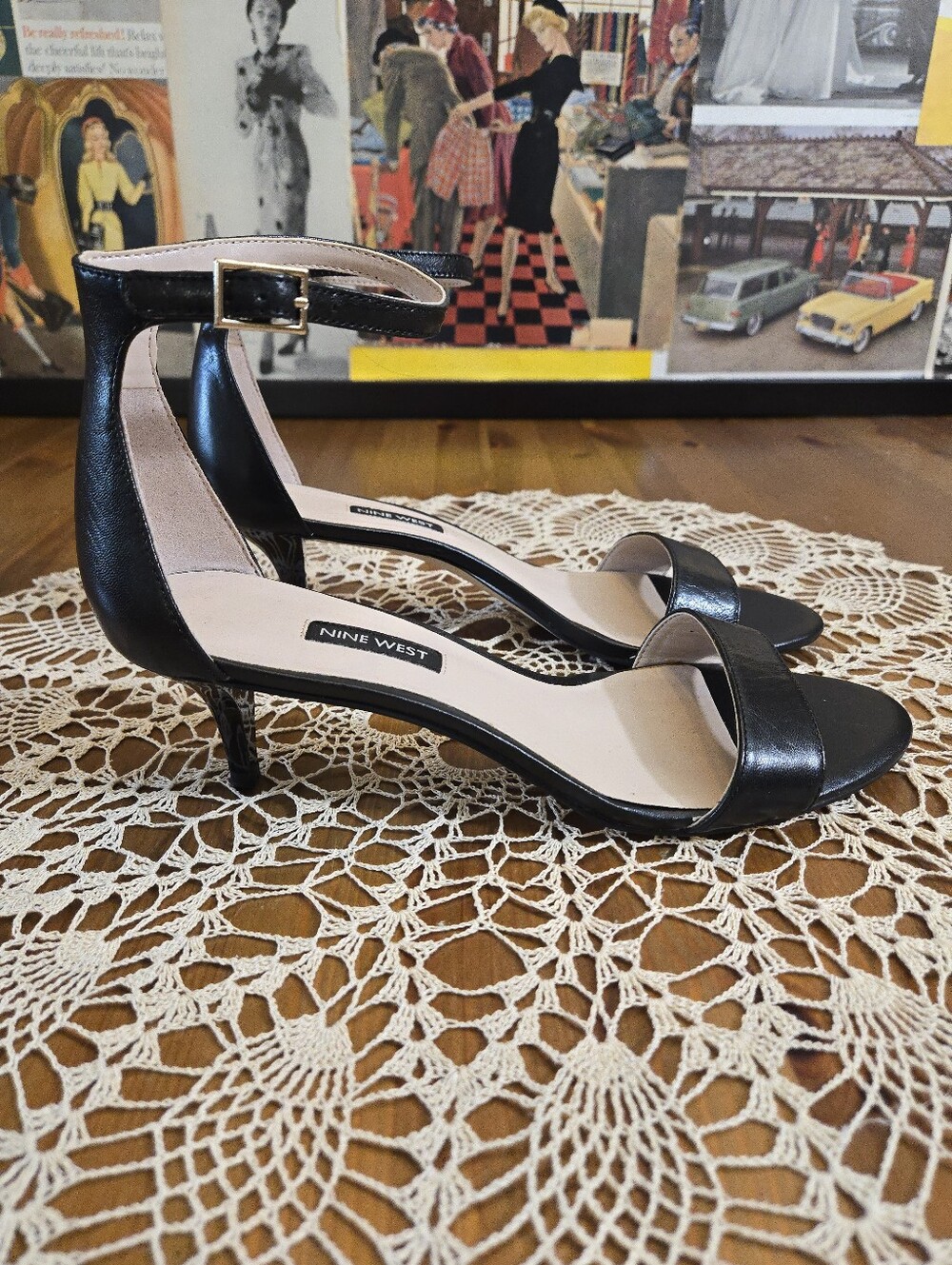 Nine West Leisa Black Ankle-Strap Leather Sandals Size 9